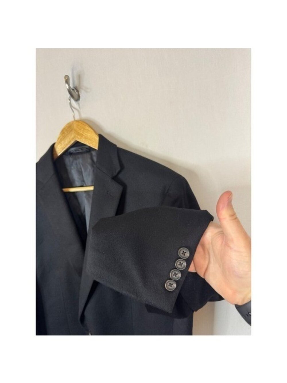 Black Cashmere Blend Men 42 Two Button Blazer Sport Coat Jacket Mens - Picture 3 of 12